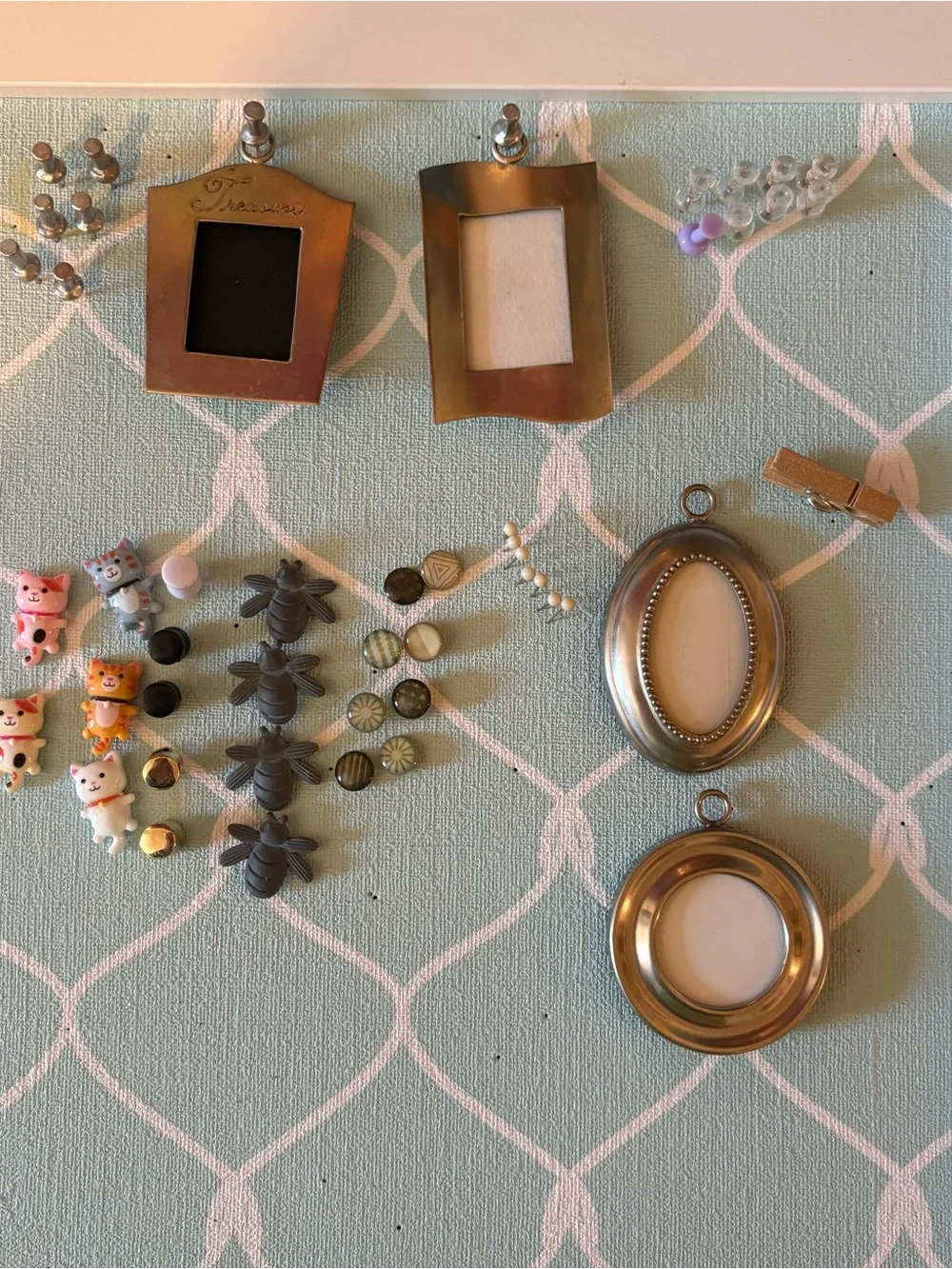 White wooden rustic mail organizer w/2 cork boards random push pins bundle
